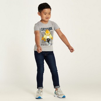 Garfield Print Crew Neck T-shirt with Short Sleeves