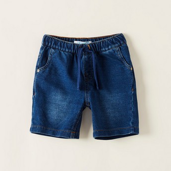 Juniors Solid Denim Shorts with Pockets and Drawstring Closure