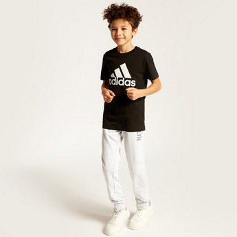 adidas Logo Print Round Neck T-shirt with Short Sleeves