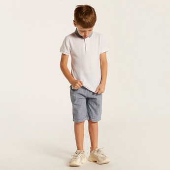 Juniors Solid Polo T-shirt and Textured Shorts Set