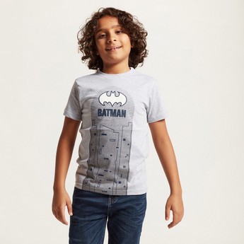 Batman Print Crew Neck T-shirt with Short Sleeves