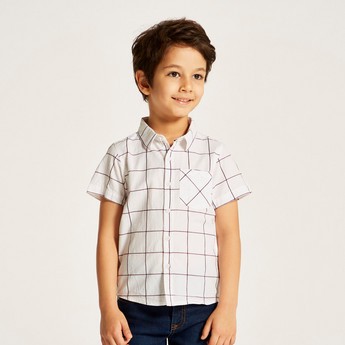 Juniors Checked Shirt with Short Sleeves and Pocket