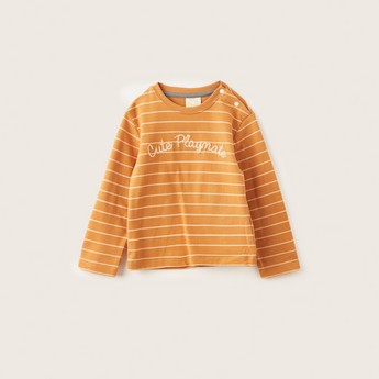 Love Earth Striped Organic T-shirt with Long Sleeves