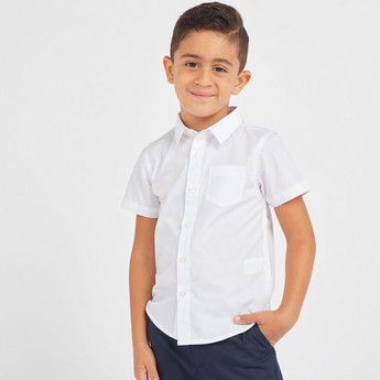 Juniors Solid Shirt with Short Sleeves and Pocket Detail