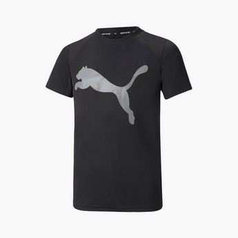 PUMA Logo Print Crew Neck T-shirt with Short Sleeves