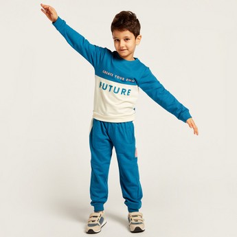 Juniors Printed Crew Neck Sweatshirt and Jogger Set