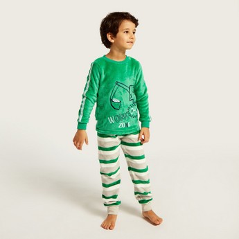 Juniors Graphic Print T-shirt and Striped Pyjamas Set