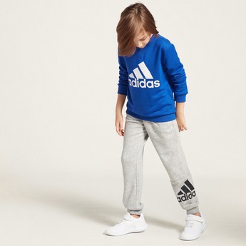 adidas Logo Print Jog Pants with Drawstring Closure and Pockets