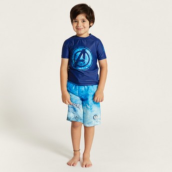 Avengers Print Rash Guard and Swim Shorts Set