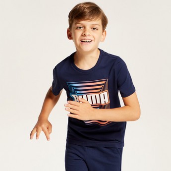 PUMA Printed T-shirt with Round Neck and Short Sleeves