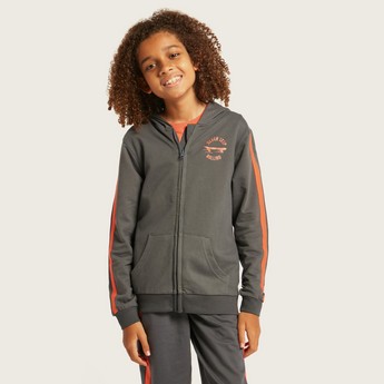 Juniors Printed Hooded Jacket with Long Sleeves and Pockets