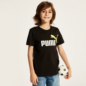 PUMA Logo Print Crew Neck T-shirt with Short Sleeves