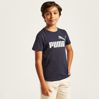 PUMA Logo Print Round Neck T-shirt with Short Sleeves