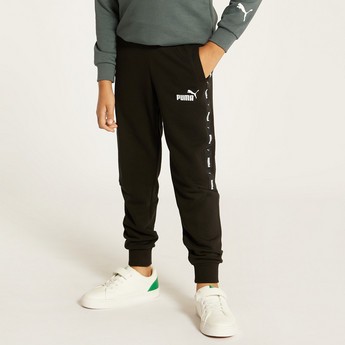 PUMA Solid Joggers with Elasticated Waistband and Tape Detail