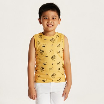 Juniors Sleeveless Printed T-Shirt with Crew Neck