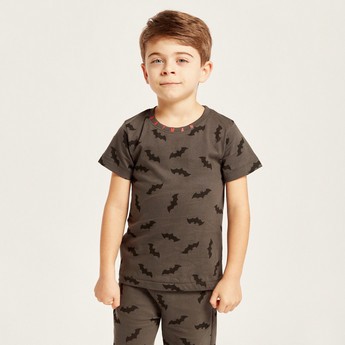 All Over Batman Print T-shirt with Short Sleeves