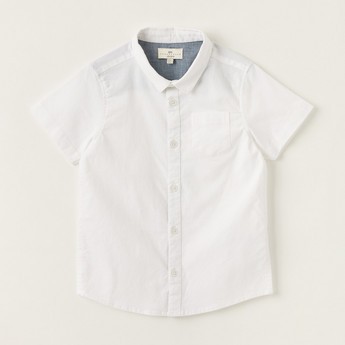 Juniors Solid Shirt with Spread Collar and Short Sleeves