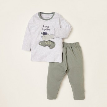 Juniors Safari Print T-shirt and Solid Pyjama Set