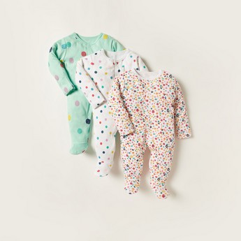 Juniors Printed Sleepsuit with Long Sleeves and Button Closure - Set of 3