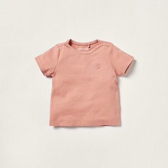 Juniors Embroidered T-shirt with Short Sleeves and Snap Button Closure