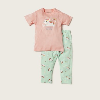 Juniors Unicorn Print Short Sleeve T-shirt and Pyjama Set