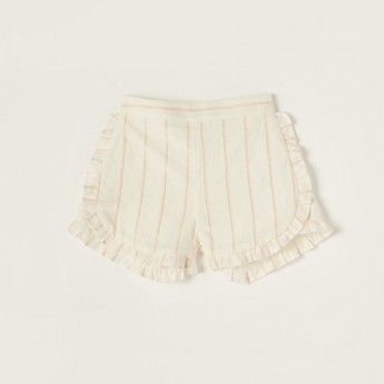 Giggles Striped Shorts with Elasticised Waistband and Ruffle Detail