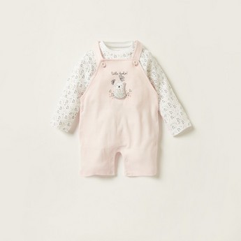 Juniors Printed Crew Neck T-shirt and Dungaree Set