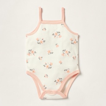 Juniors Floral Print Sleeveless Bodysuit with Snap Button Closure