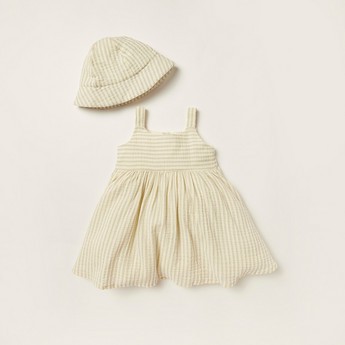 Giggles Striped Sleeveless A-line Dress and Cap Set