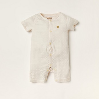 Giggles Textured Romper with Short Sleeves and Snap Button Closure