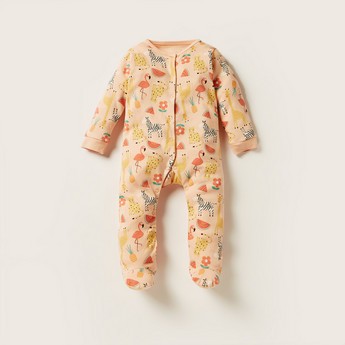 Juniors Tropical Print Long Sleeves Sleepsuit with Button Closure