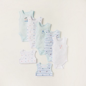 Juniors Printed Sleeveless Bodysuit with Snap Button Closure - Set of 7