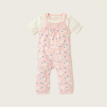 Juniors Printed Round Neck T-shirt and Dungaree Set