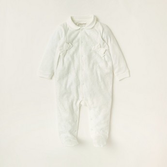 Giggles Lace Closed Feet Sleepsuit with Long Sleeves and Bow Detail