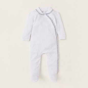 Giggles Printed Sleepsuit with Lace Detail and Snap Button Closure