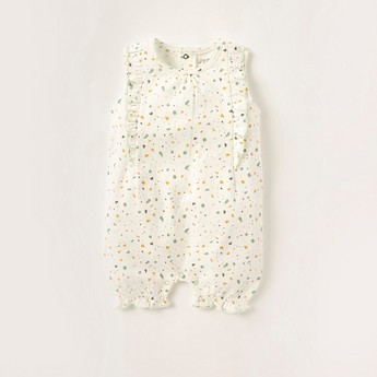 Juniors Printed Sleeveless Rompers with Ruffle Detail