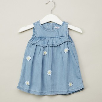 Juniors Sleeveless Dress with Floral Applique