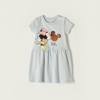 Disney Minnie Mouse Print Dress with Short Sleeves