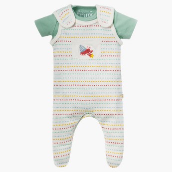 Frugi Plain Bodysuit with Striped Closed Feet Dungarees