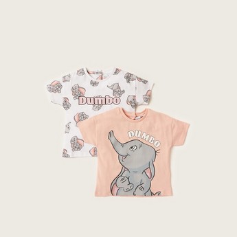 Disney Dumbo Print Crew Neck T-shirt with Short Sleeves - Set of 2