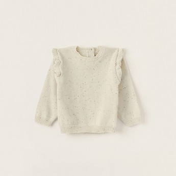 Giggles Textured Pullover with Long Sleeves and Ruffles