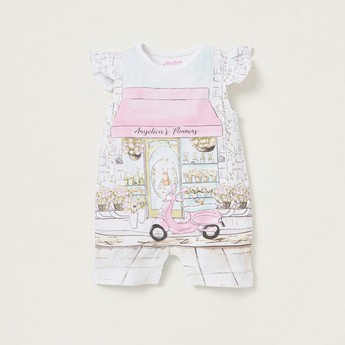 Juniors Graphic-Print Romper with Round Neck and Cap Sleeves