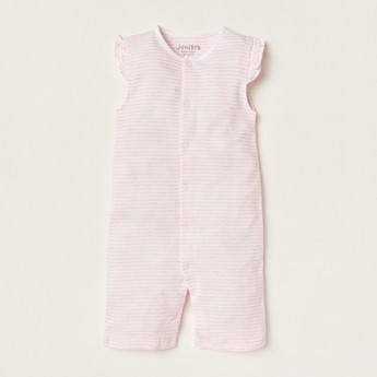 Juniors Striped Romper with Ruffle Detail and Snap Button Closure