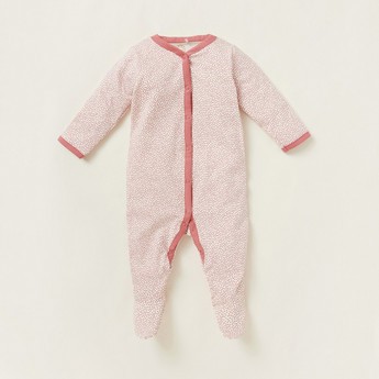 Love Earth All-Over Heart Print Closed Feet Organic Sleepsuit