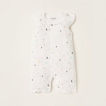 Juniors All-Over Printed Romper with Short Sleeves