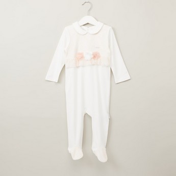 Giggles Lace Sleepsuit with Long Sleeves and Flower Applique