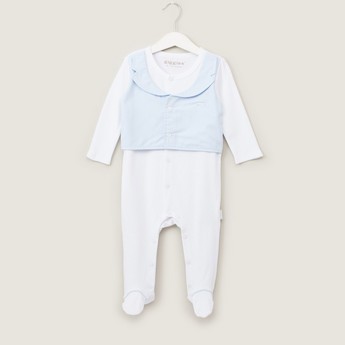 Giggles Solid Sleepsuit with Long Sleeves and Waistcoat Detail