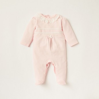 Giggles Lace Detail Sleepsuit with Round Neck and Long Sleeves