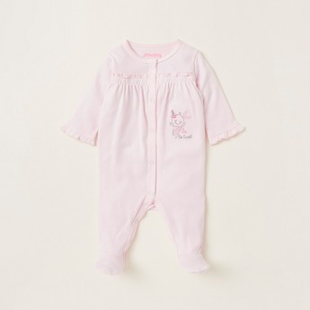 Juniors Printed Closed Feet Sleepsuit with Long Sleeves and Ruffle Detail