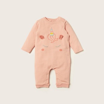 Juniors Unicorn Print Sleepsuit with Long Sleeves and Button Closure